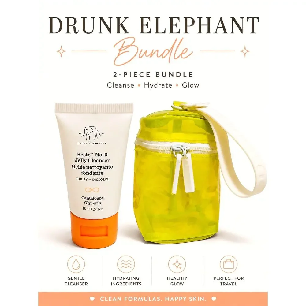 Drunk Elephant Beste No. 9 Jelly Cleanser 0.5 oz + Night Out Bag Set
